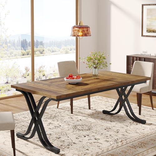 Tribesigns Dining Table for 4-6 People, 63 Inch Industrial Large Kitchen Table with Heavy Duty Metal Frame, Rectangle Wood Dining Room Table for Kitchen, Living Room, Rustic Brown
