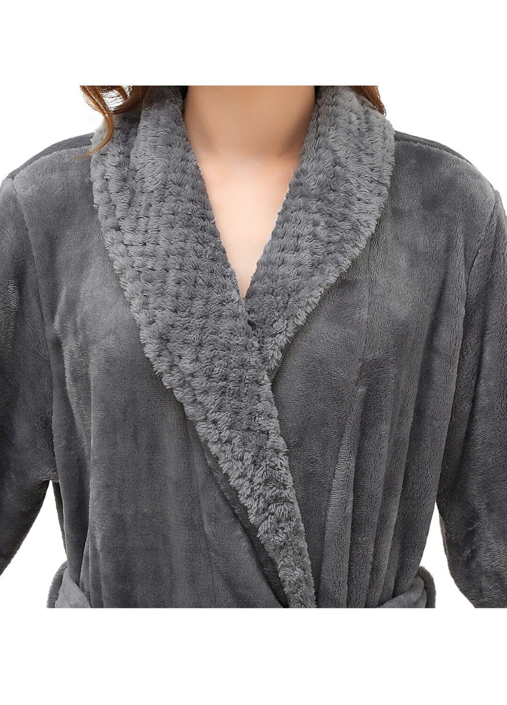 Robes for Women, LOFIR Long Womens Robes, Soft Fluffy Fleece Bath Robe with Front Pocket, Winter Warm Plush Lapel Women's Robes, Adjustable Belt, Grey, L/XL
