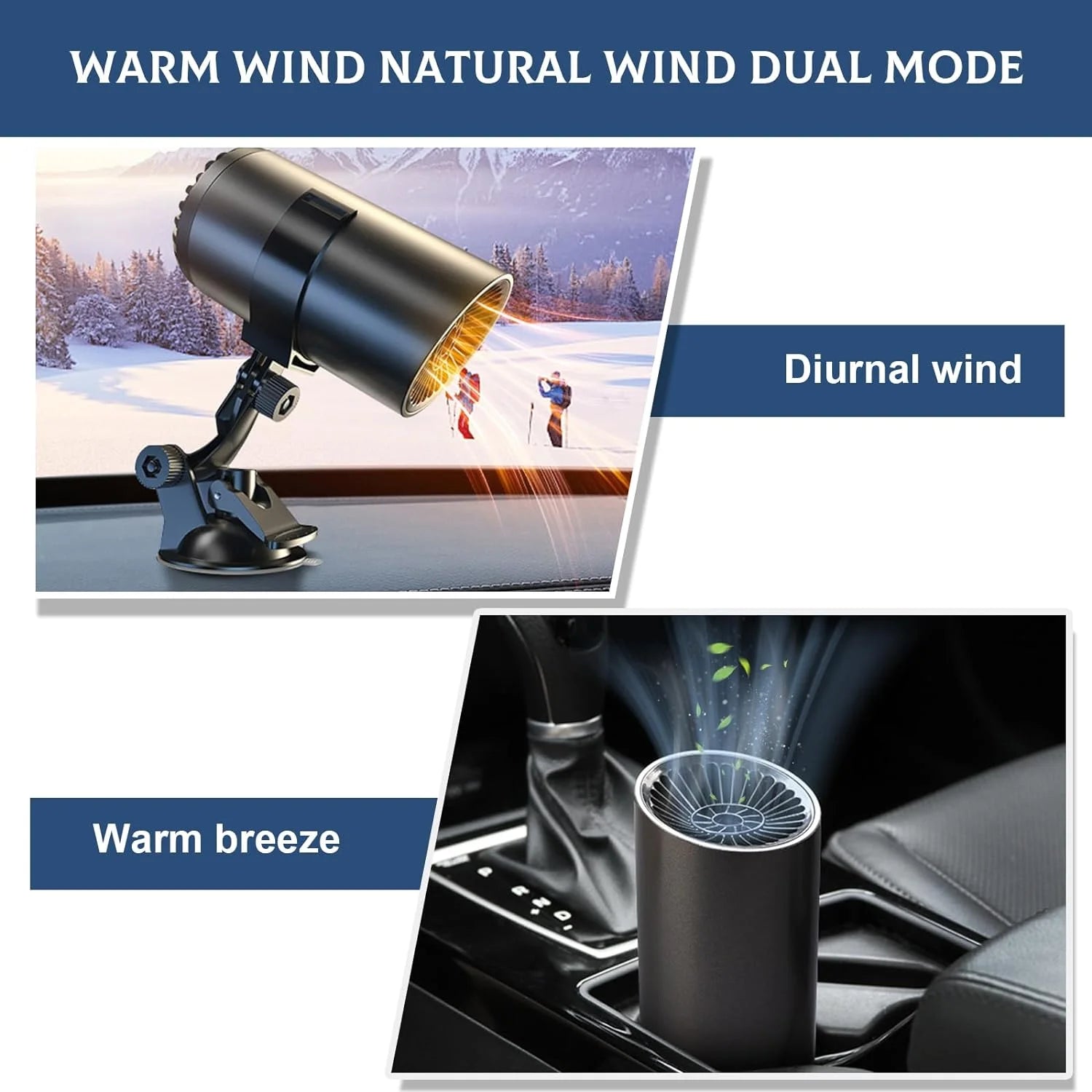 THONZER Portable Car Heater and Defroster, Car Heater That Plugs into Cigarette Lighter, 2 in 1 Fast Heating or Cooling Fan, Portable Heater for Car with 360-Degree SuctionBracket
