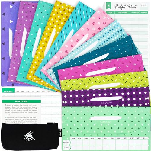 Clever Fox Cash Envelopes for Budgeting System – Budget Envelopes for Cash Budgeting and Saving, Tear and Water Resistant, Includes Carry Pouch & 12 Expense Tracking Budget Sheets, 12 Pack - Chic