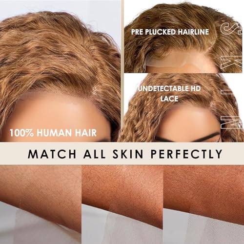 Curly Bob Wig Human Hair 13x4 Lace Front Wigs Human Hair Curly Wigs for Black Women HD Transparent Water Wave Lace Front Wigs Wet and Wavy Glueless Frontal Wigs Human Hair Pre Plucked With Baby Hair