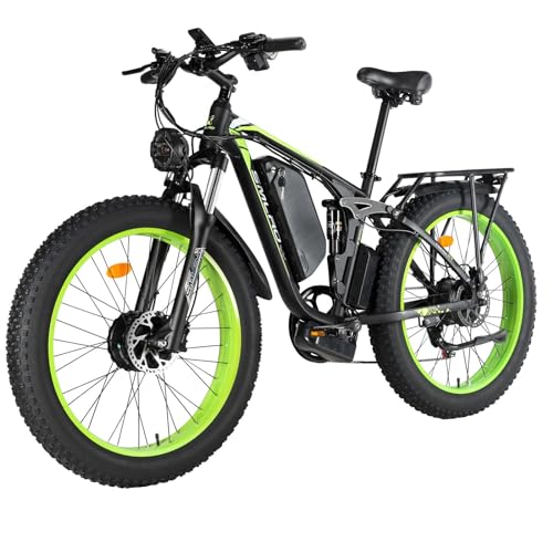 SMLRO Electric Bike V3 for Adults, Dual Motors 2000W 35MPH Electric Mountain Bicycle with 48V 22.4AH Removable Battery, 7 Speed 26" Fat Tire Full Suspension Hydraulic Disc Brake