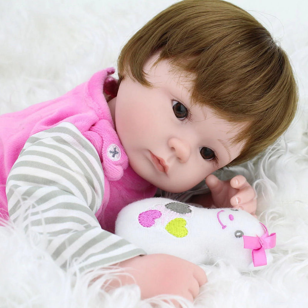 Deago 18"inch Handmade Reborn Newborn Baby Doll Realistic Silicone Vinyl Alive Baby Doll Girl with Hair Lovely Lifelike Baby