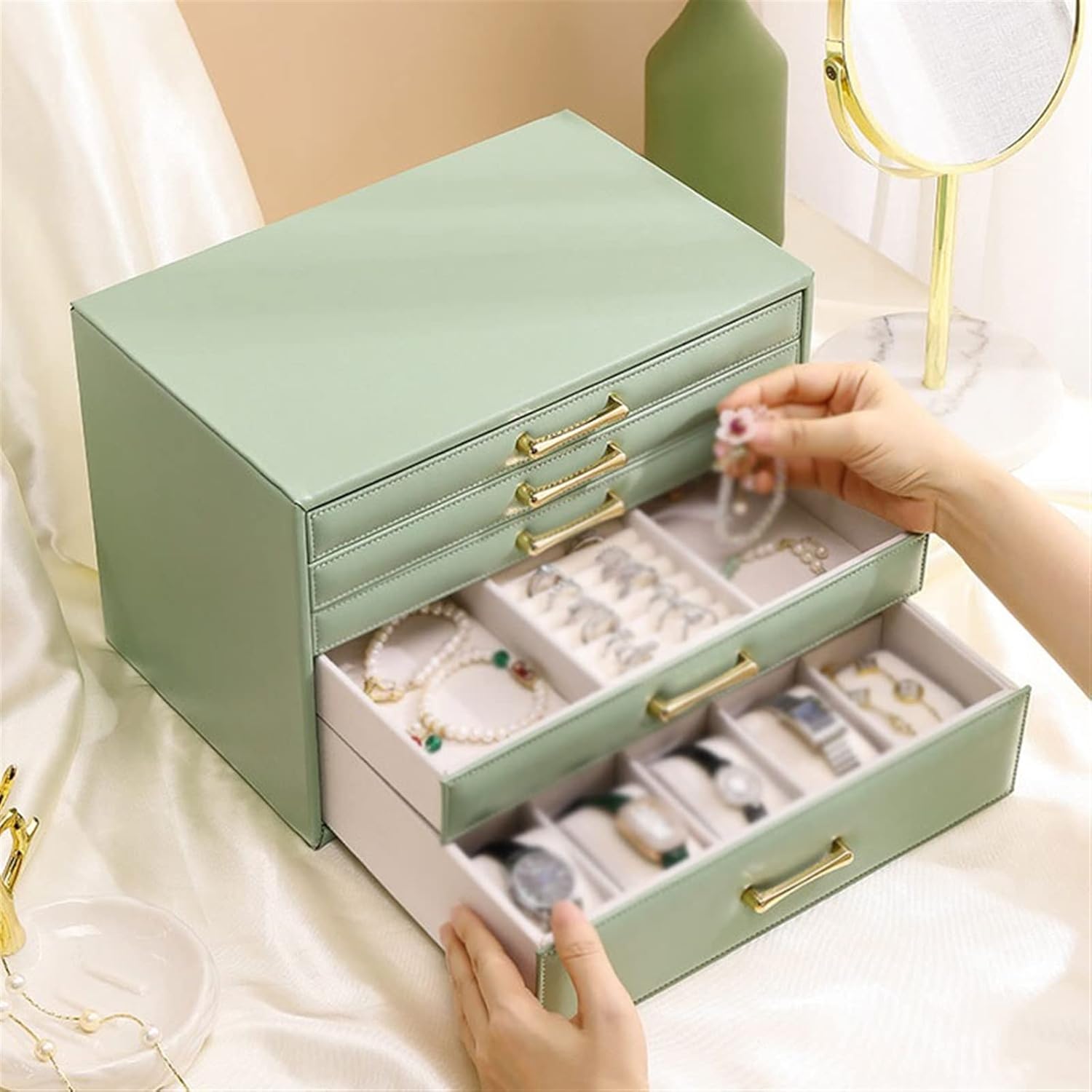 Gerrit ABNNHK Jewelry Box Ring Necklace Watch Jewelry Storage Box High-grade High-capacity PU Leather Jewelry Box Jewelry Storage Jewelry Organizer for Women (Color : Bianco) (Bianco)