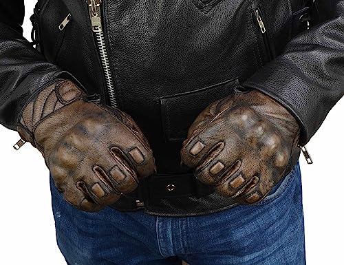 Milwaukee Leather MG7514 Men's Brown Leather with Gel Palm Motorcycle Gloves W/Protective Knuckle
