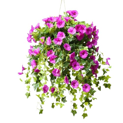 WRSFXV Uv Simulation Artificial Flower, 24 Bunches Artificial Morning Glories,Uv Resistant Faux Outdoor Flowers for Indoor/Outdoor Hanging Flowerpot and Windows Decorations