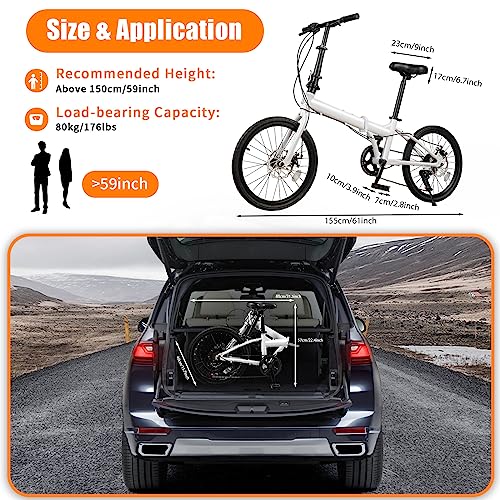 20 Inch Folding Bike, 7 Speed Foldable Bike for Adults, Folding City Bike with Dual Disc, Brakes Compact Light Weight Carbon Steel White Adult Bike