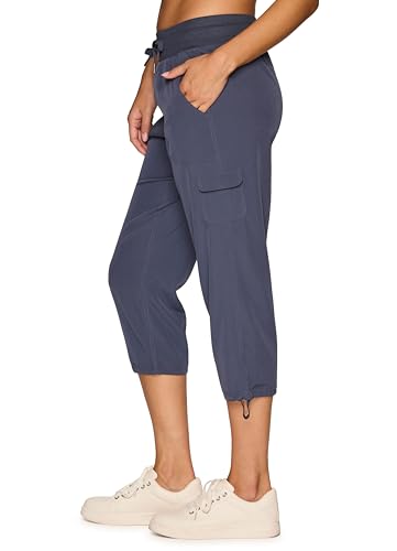 RBX Active Women's Cargo Capri Pant with Pockets Fashion Lightweight Woven with Drawstring