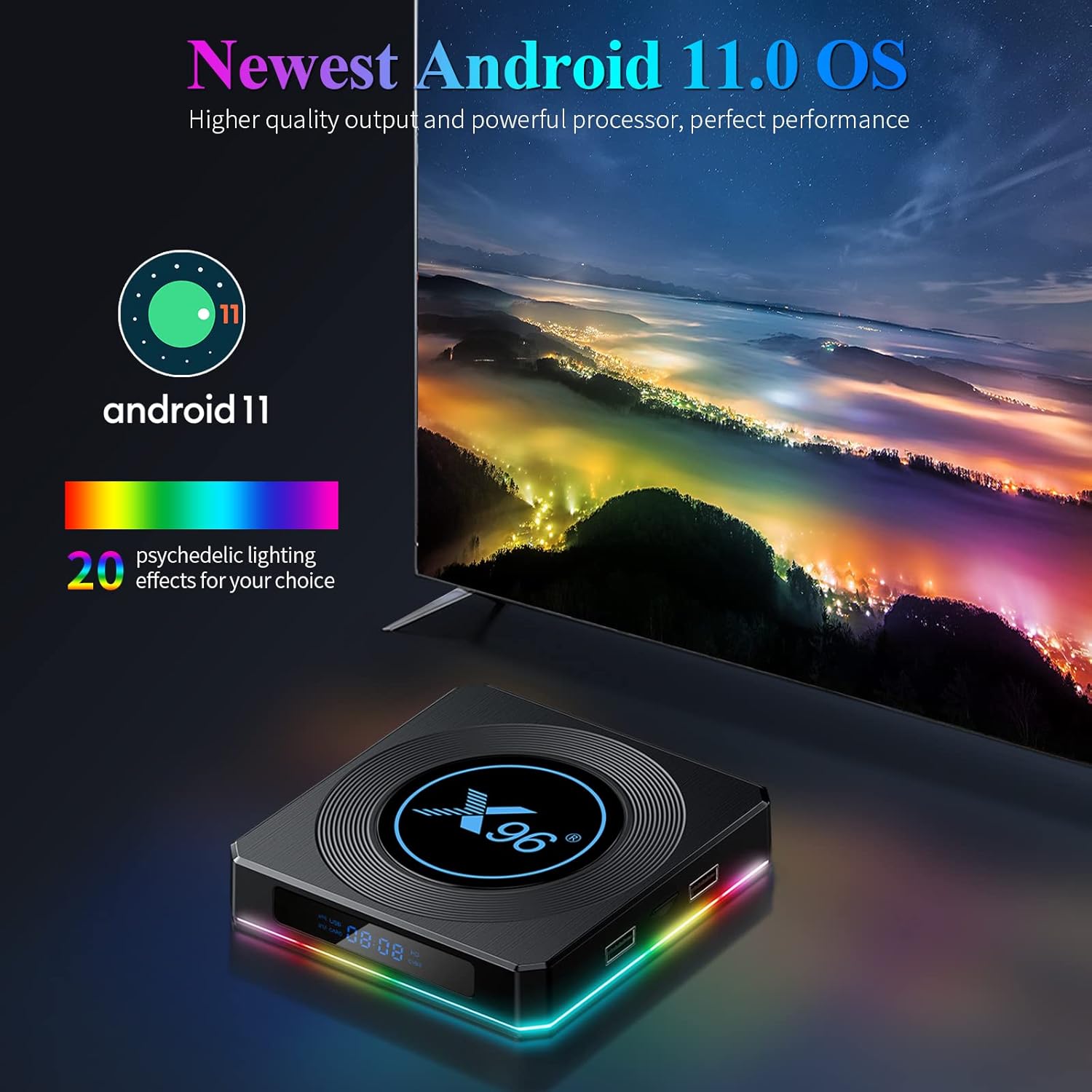 Android TV Box 11.0 4GB 64GB, Android Box Amlogic S905X4 Support Ethernet 1000M LAN 2.4G 5.8G WiFi Bluetooth 4.2 with 8K/6K/3D TV Box