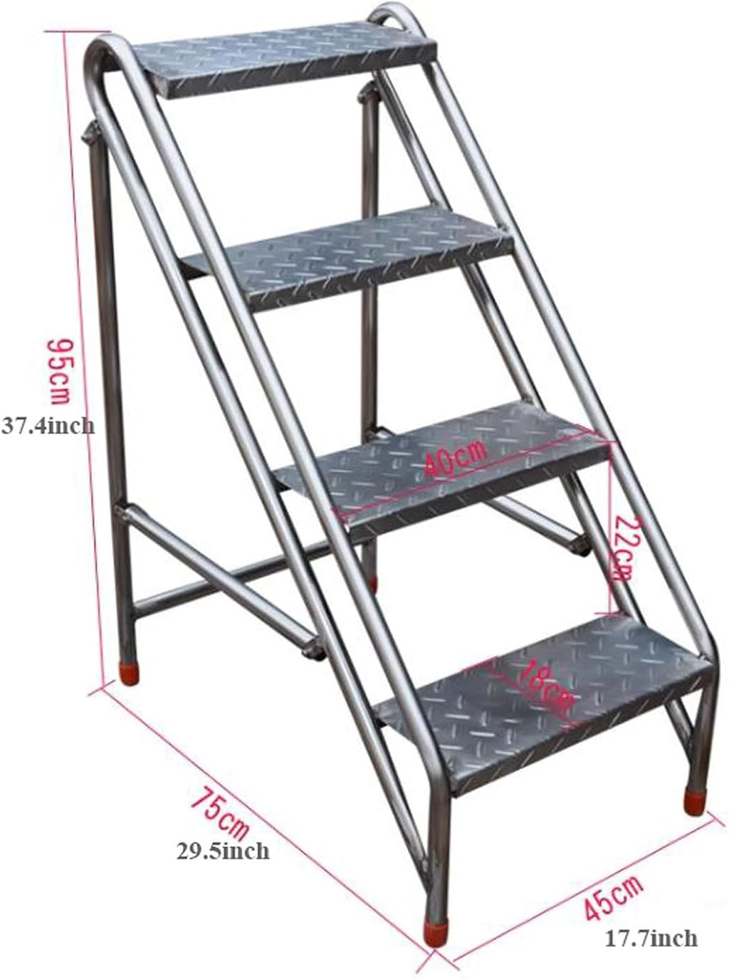 Folding Ladder 4 Step Ladder with Handrails, Folding Step Stool with Wide Anti-Slip Pedal, Sturdy Steel Ladder for Adults for Home Kitchen Library Office 330 LBS Capacity Safety Step Ladder