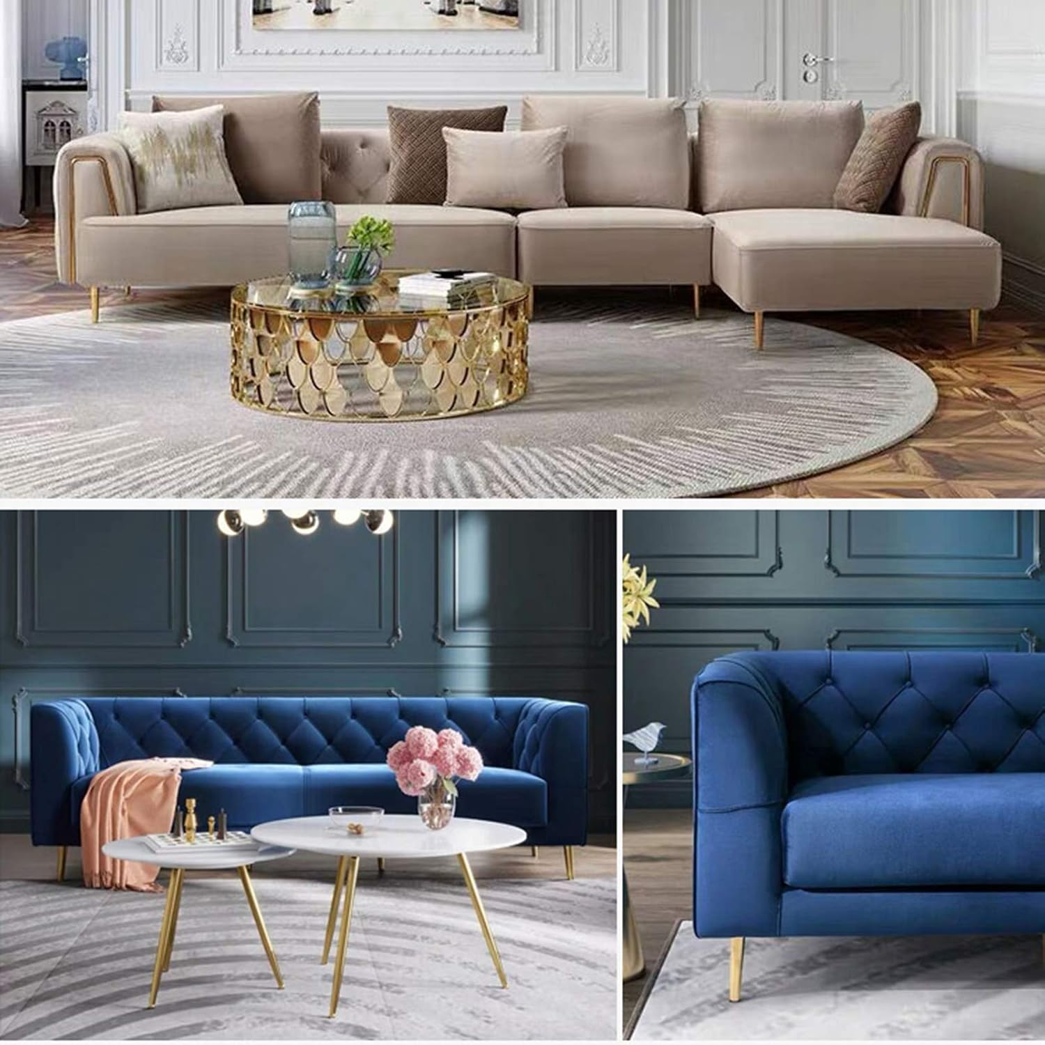 Sofa Legs Round Solid Metal Furniture Legs Sofa Replacement Legs Perfect for Mid-Century Modern/Great IKEA Hack for Sofa, Couch, Bed, Coffee Table,Titanium Gold,20cm