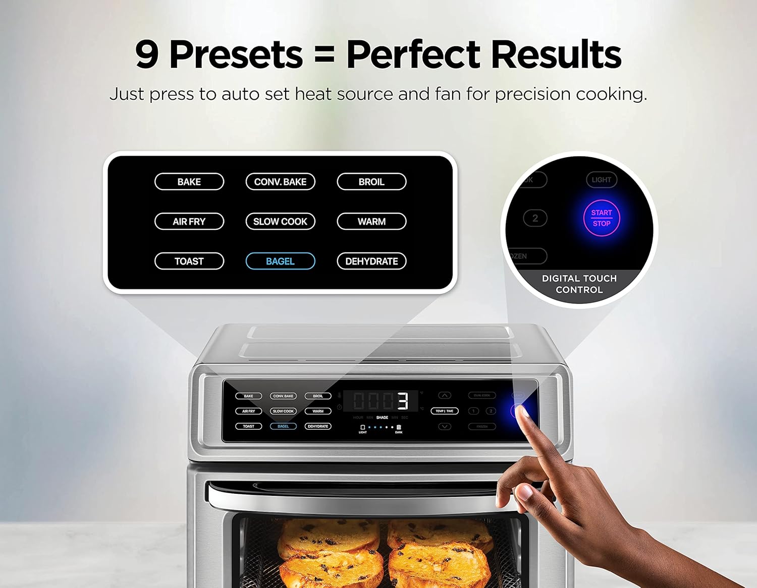 CHEFMAN Air Fryer Toaster Oven XL 20L, Healthy Cooking & User Friendly, Countertop Convection Bake & Broil, 9 Cooking Functions, Auto Shut-Off 60 Min Timer, Nonstick Stainless Steel, Shade Selector