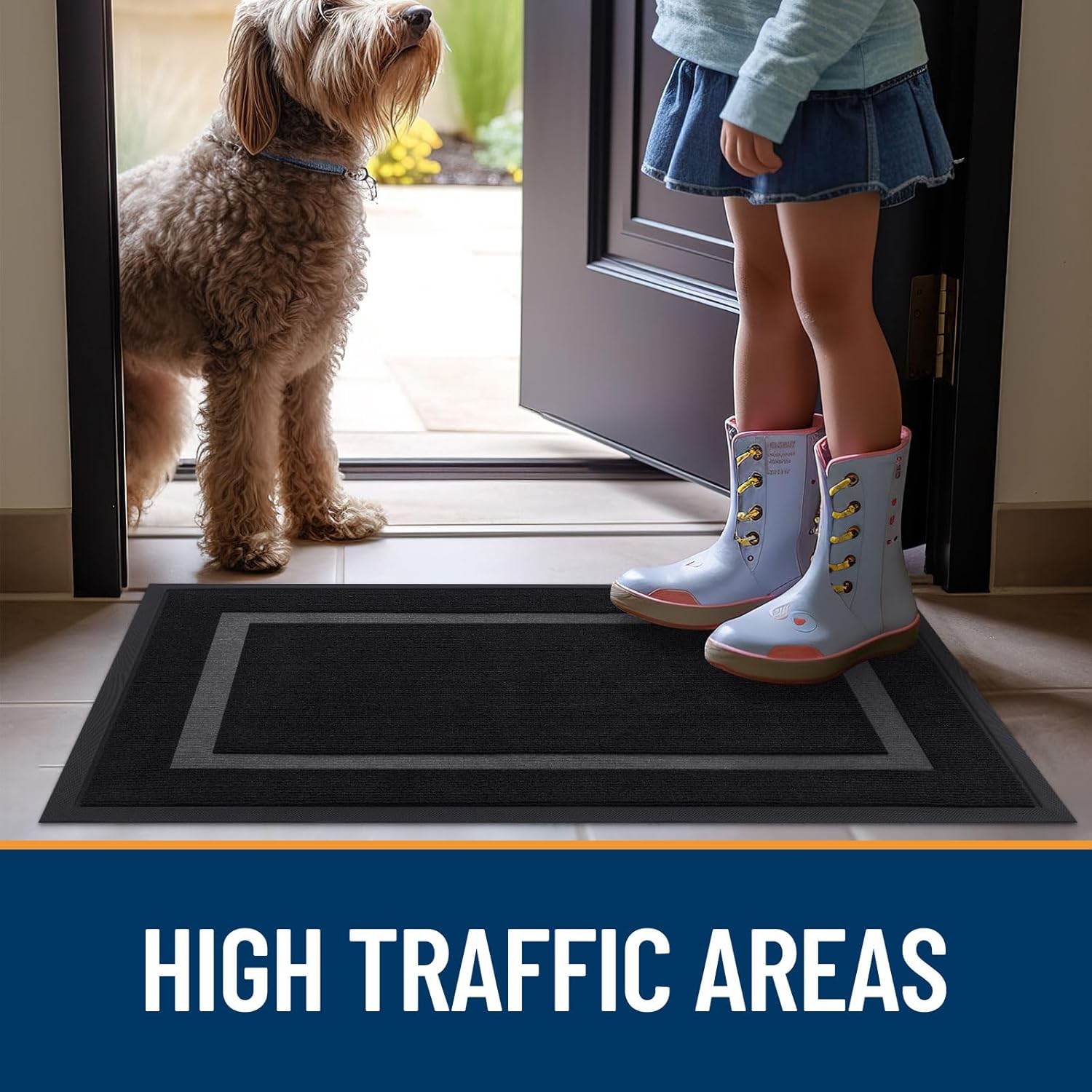 OLANLY Indoor Door Mat and Dog Door Mat, Indoor Door Mat Size 29.5x17 in Black and Dog Door Mat Size 30x20 in Grey, 2 Item Bundle