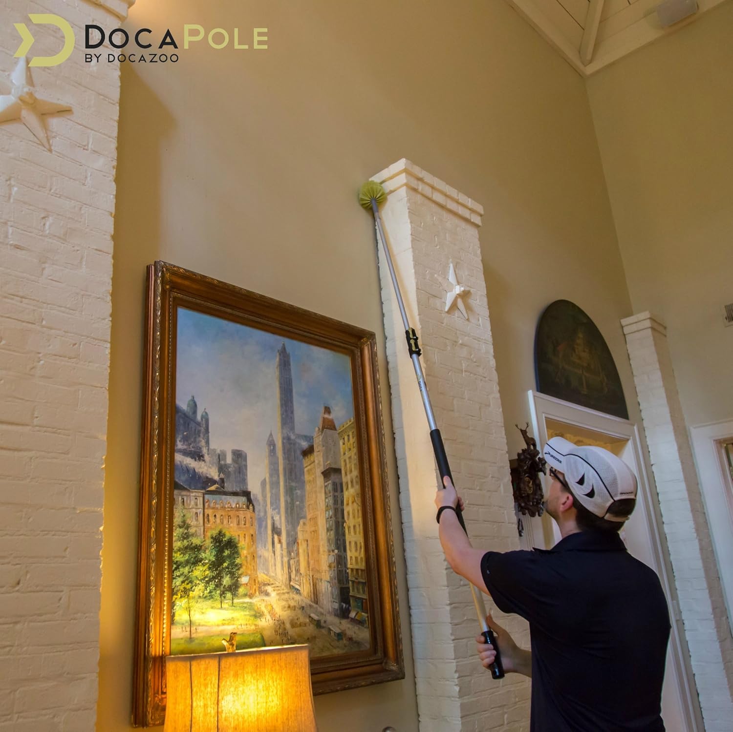 DocaPole 7-30 Foot (36 Ft Reach) Telescoping Extension Pole with Cobweb Duster for High Ceilings and Corners