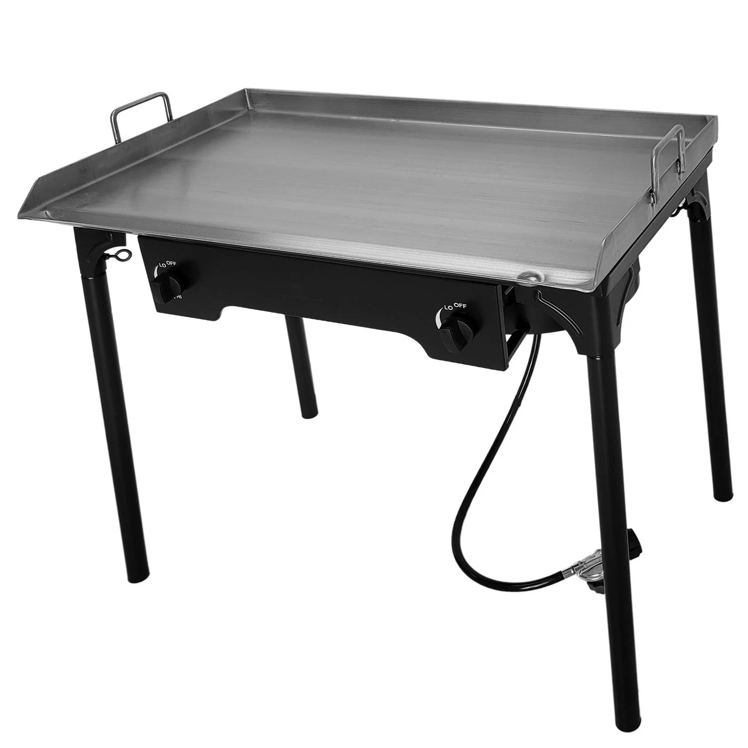 Folding Portable Two Burner Cast Iron 150,000 BTU Stove with Stainless Steel Griddle Plancha Comal Camping Tailgating Boating