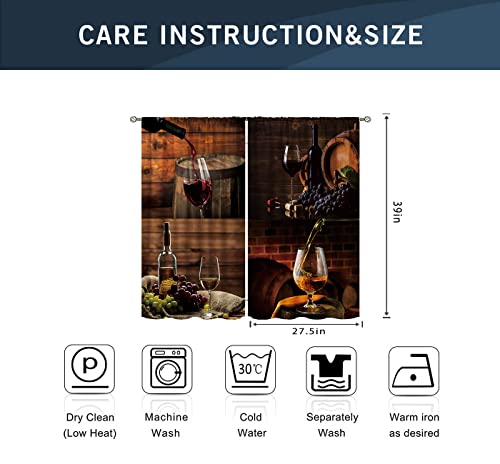 Miyotaa Farmhouse Rustic Kitchen Window Curtains 2 Panels 27.5W x 39H Rod Pocket Vintage Country Rural Food Wine Bread Lavender Small Short Door Decor Bathroom Drapery Treatment
