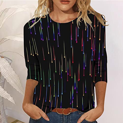 SHAOBGE Summer Outfits for Women 2024 Trendy Womens Casual Fashion Printing Crew Neck Three Quarter Sleeve