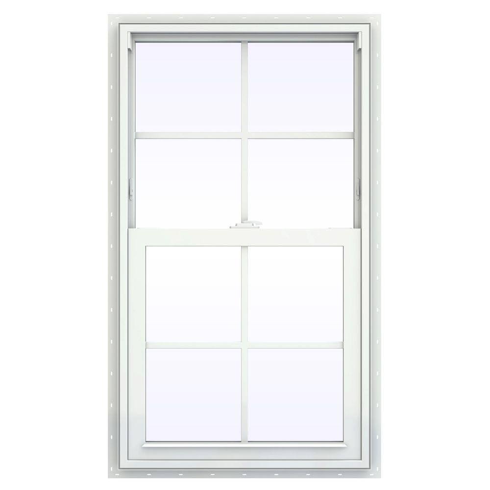 JELD-WEN 23.5 in. x 35.5 in. V-2500 Series White Vinyl Single Hung Window with Colonial Grids/Grilles