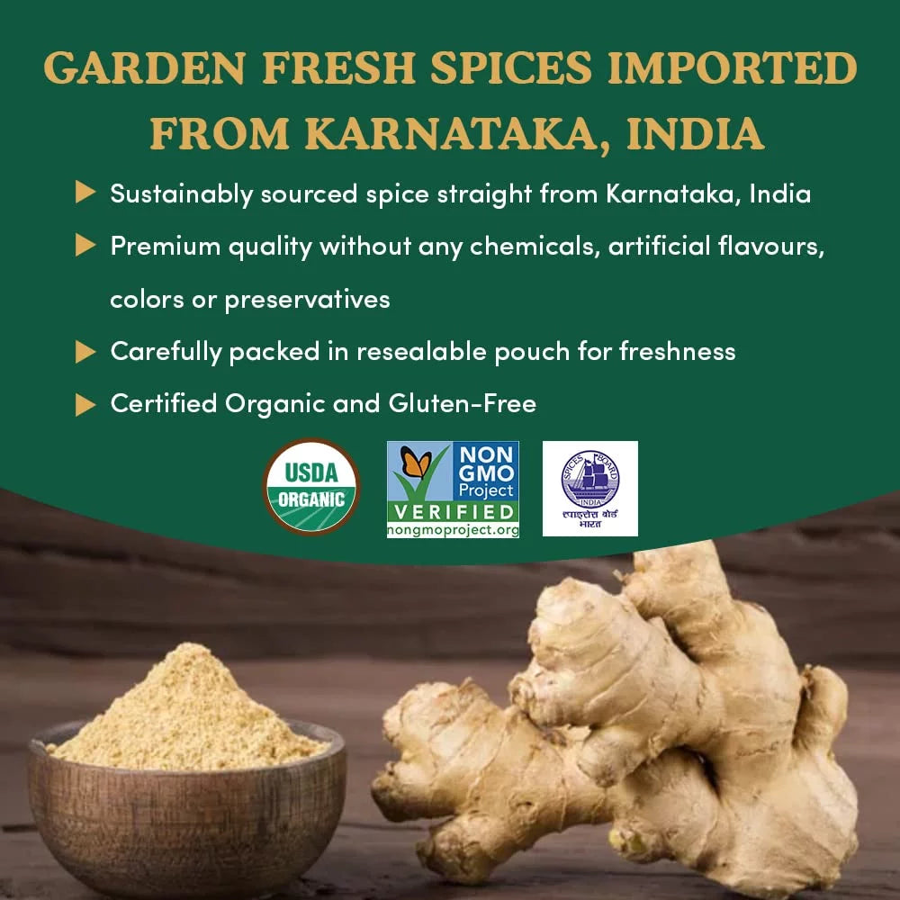 SPICE TRAIN, Organic Ginger Powder (454g/16oz) 100% Raw Ground Ginger Root Powder from India in Resealable Zip Lock Pouch | Active Gingerol, Perfect for Cooking, Baking Gingerbread, Smoothies & Tea