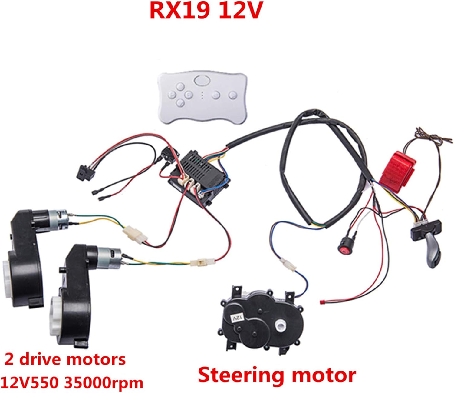 Kids Ride On Car 12V DIY Modified Harness Complete Set of Remote Control Circuit Borad Wires Switch Gearbox with Motors, Children Electric Ride On Car Accessories