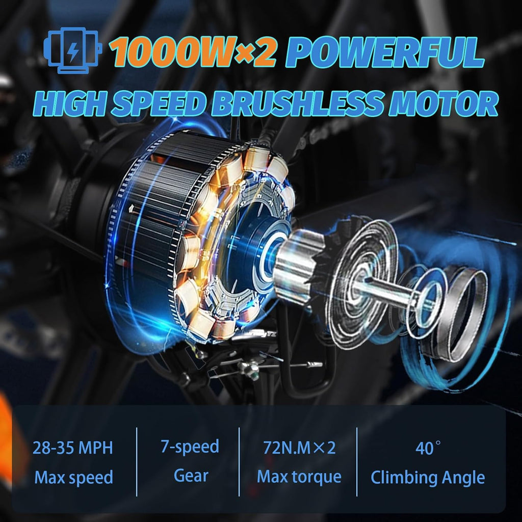 Electric Bike for Adults 2000W Folding Electric Bike Ebike with 48V 23AH Removable Battery 20''x 4.0 Fat Tire Electric Bicycle Long Range E Bike with Color Display Hydraulic Brake 7 Speed Gears