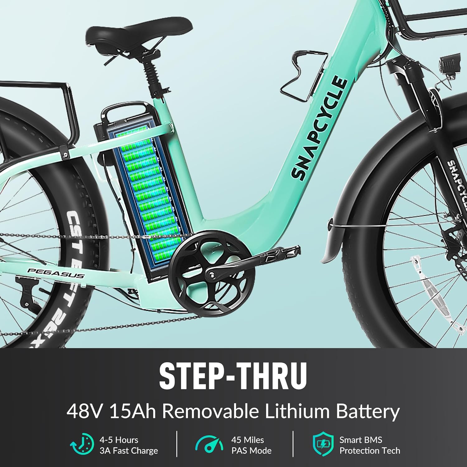 Electric Bike for Adults,1000W Peak Motor 28MPH with 26" x 4.0 Fat Tire Step-Thru Ebike,48V 15AH Removable Battery, Hydraulic Brake, Shock Absorber, Commuter Ebikes,7-Speed Gear, UL