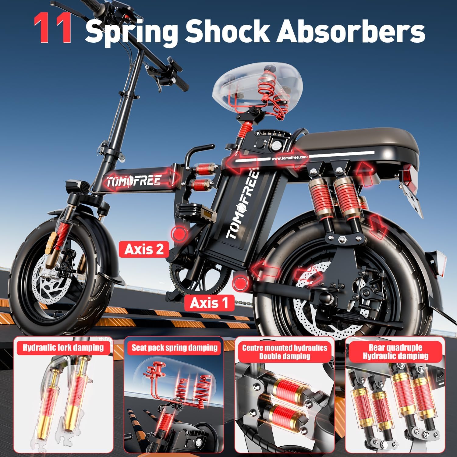 Electric Bike 14" Electric Bike for Adults, Folding Electric Commuting Bike with 1000W Brushless Motor, 48V 20Ah Removable Battery, 25MPH, Up to 40 Miles, Multiple Shock Absorption