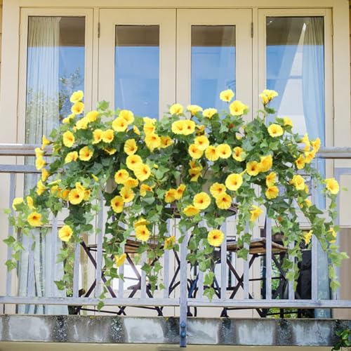 WRSFXV Uv Simulation Artificial Flower, 24 Bunches Artificial Morning Glories,Uv Resistant Faux Outdoor Flowers for Indoor/Outdoor Hanging Flowerpot and Windows Decorations
