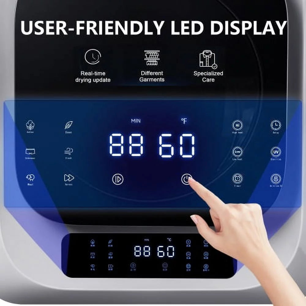 Portable Mini Clothes Dryer, 850W Electric Dryer, UV Sterilizaiton Tumble Dryer with Digital Touch Panel, White