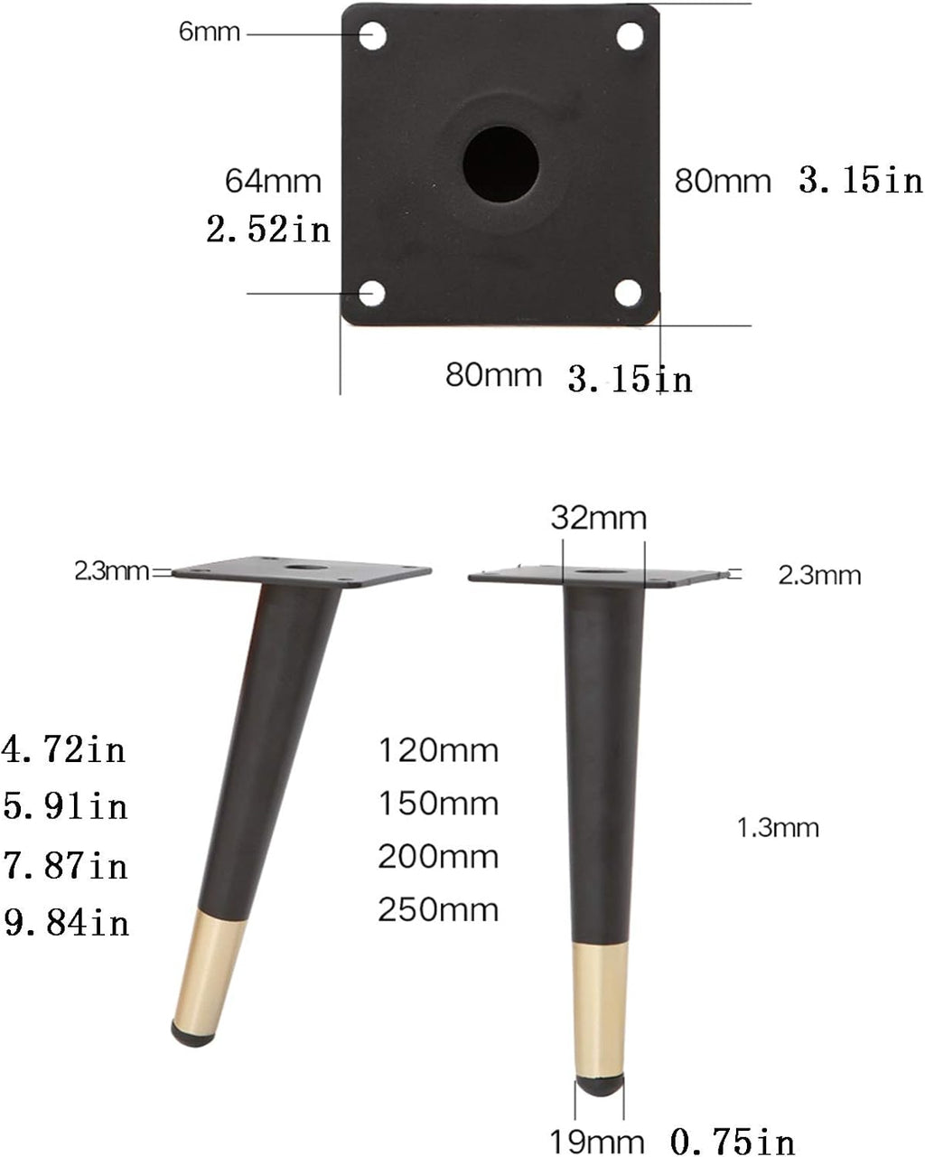 Sofa Legs Round Solid Metal Furniture Legs Sofa Replacement Legs Perfect for Mid-Century Modern/Great IKEA Hack for Sofa, Couch, Bed, Coffee Table,Titanium Gold,20cm