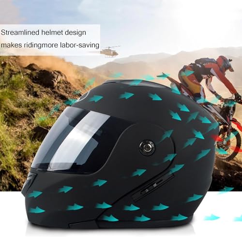 Motorcycle Bluetooth Modular Helmet Full Face Flip Up Anti-Fog Double Visor Helmet Built-in Dual Speaker with Microphone for Adult Men and Women DOT/ECE Approved