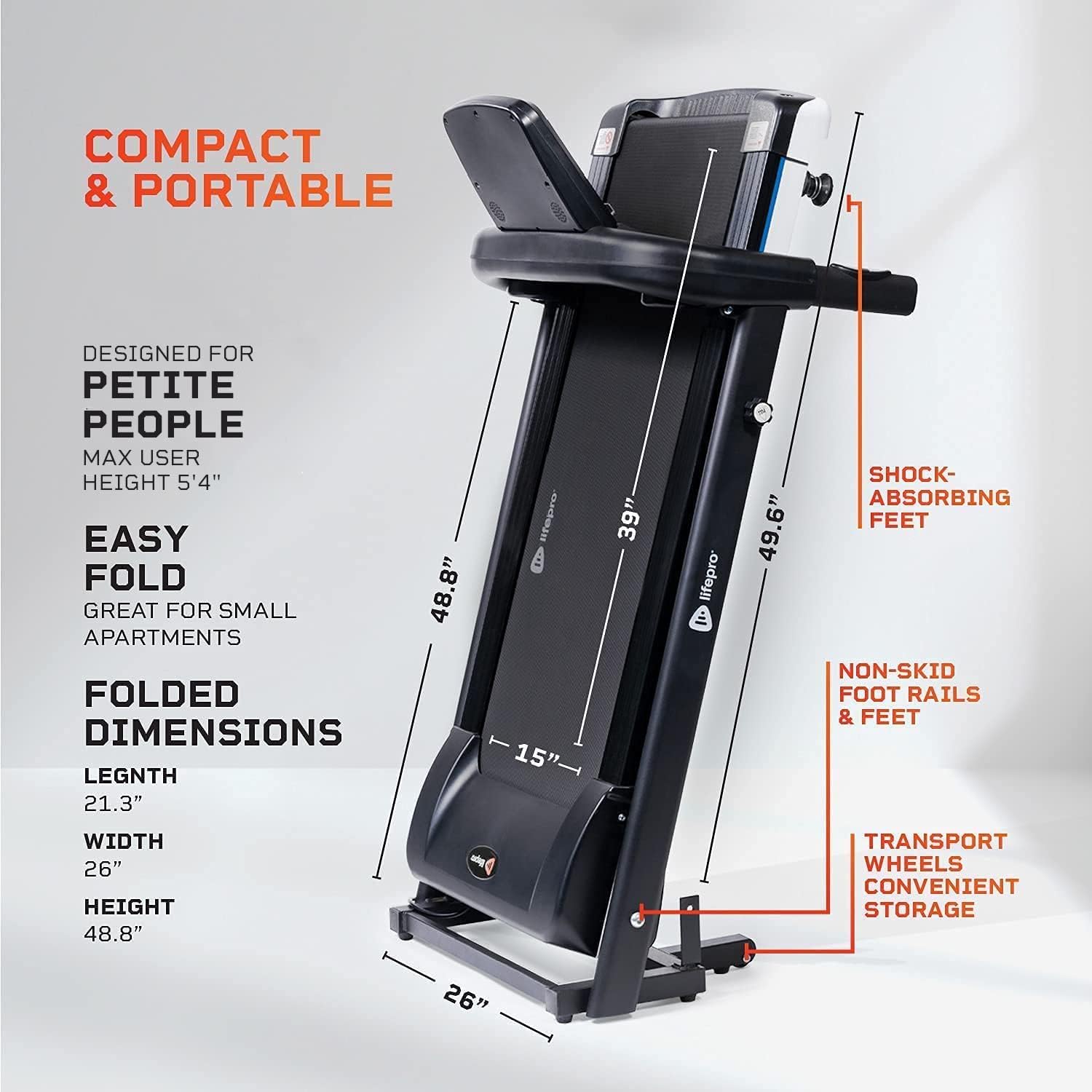 Lifepro Foldable Treadmill for Home - Portable Small Treadmill for Apartment - Mini Folding Treadmill for Walking & Running - Electric Smart Compact Treadmill with Bluetooth, Tablet Holder
