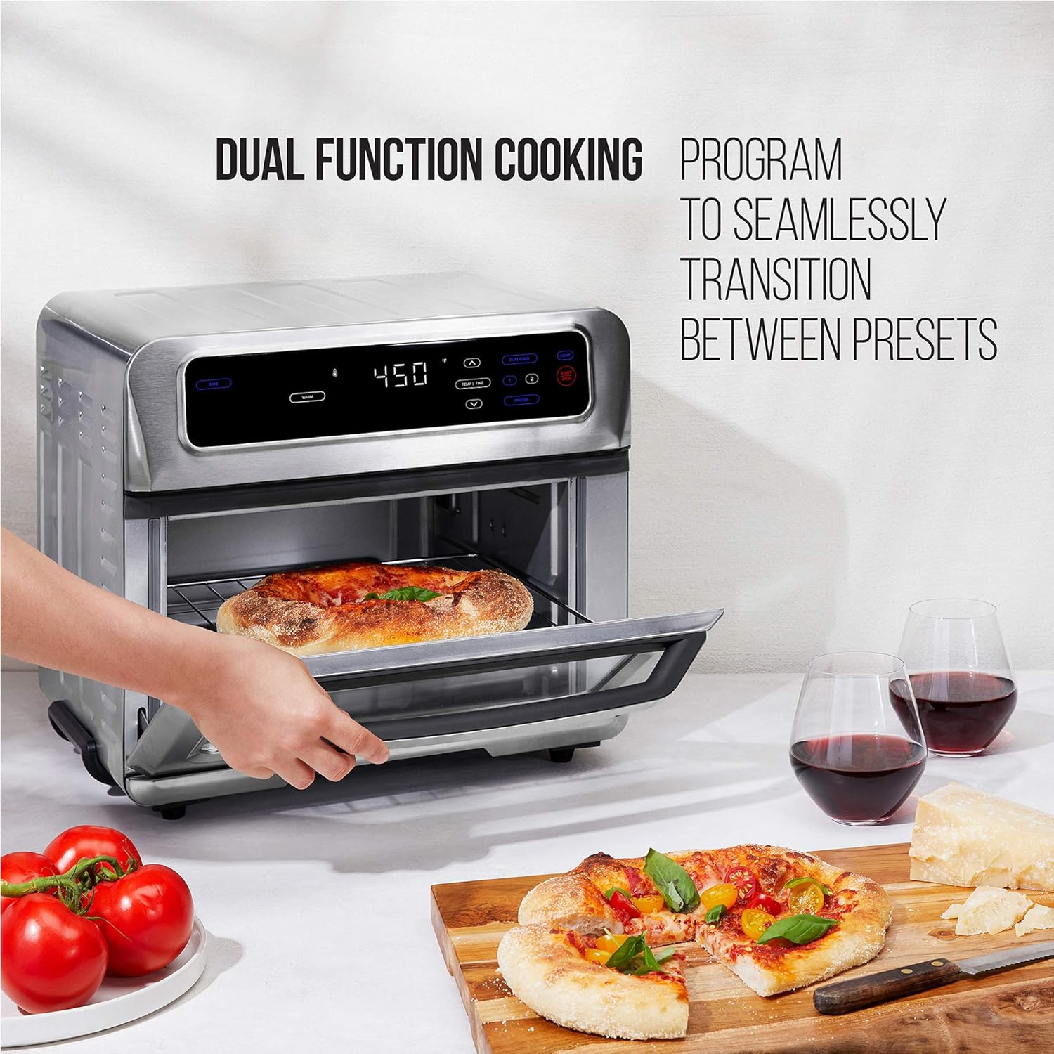 CHEFMAN Air Fryer Toaster Oven XL 20L, Healthy Cooking & User Friendly, Countertop Convection Bake & Broil, 9 Cooking Functions, Auto Shut-Off 60 Min Timer, Nonstick Stainless Steel, Shade Selector