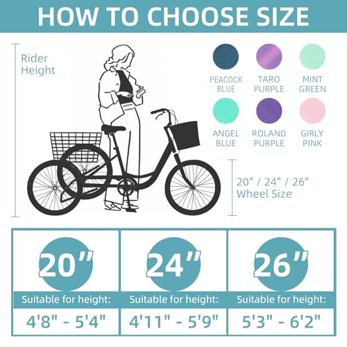AkiiGer Adult Tricycles for Adults, 7 Speed Adult Trikes, 20/24/26 inch 3 Wheel Bike with Basket, Three-Wheeled Cruiser Bicycles for Women and Men, Without Fenders