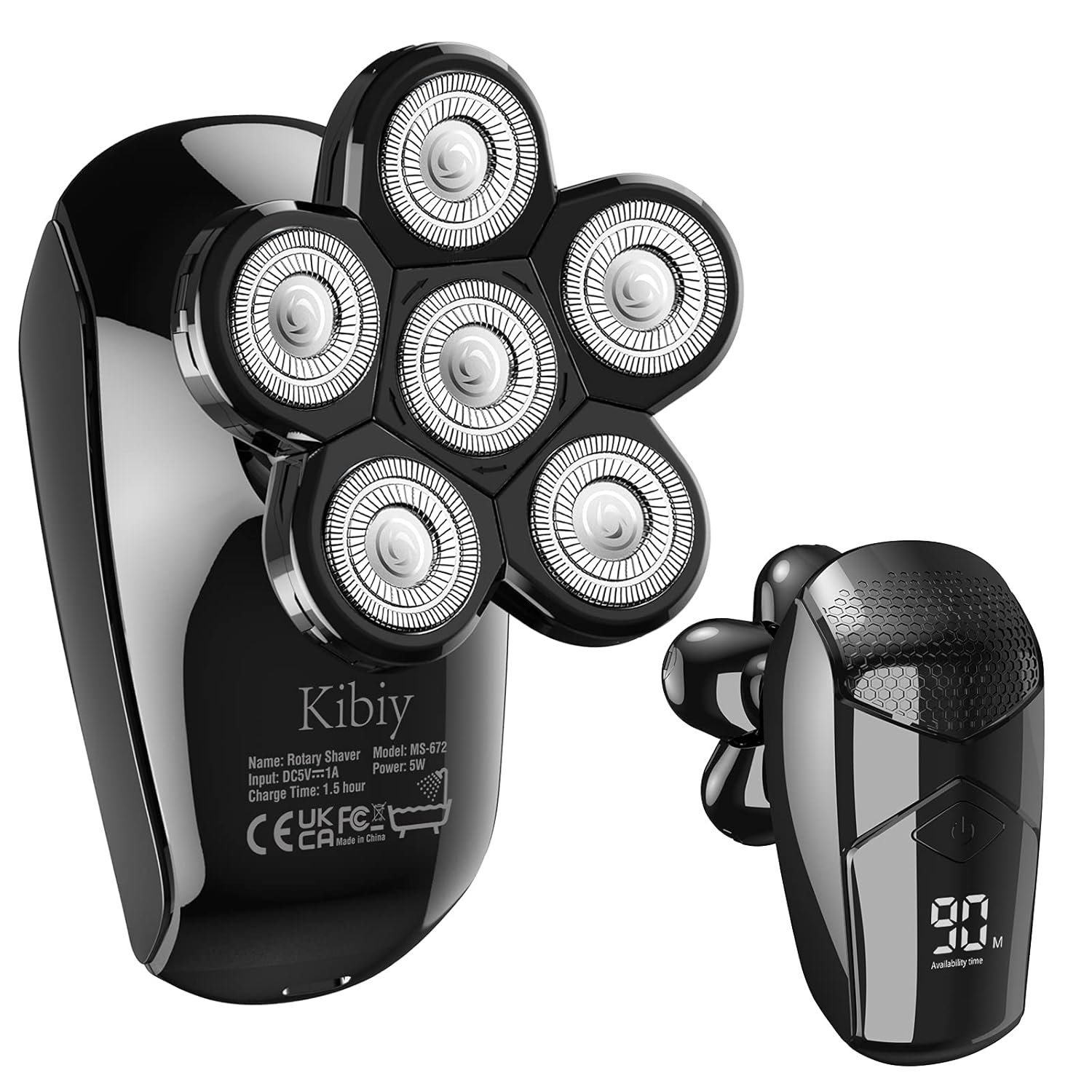 Head Shaver for Men, Kibiy 5-in-1 Electric Razor for Men Cordless LED Bald Head Shaver, IPX7 Waterproof 5D Rotary Shaver Grooming Kit with Nose Hair Trimmer Type-C Charge - Black Pack of 2