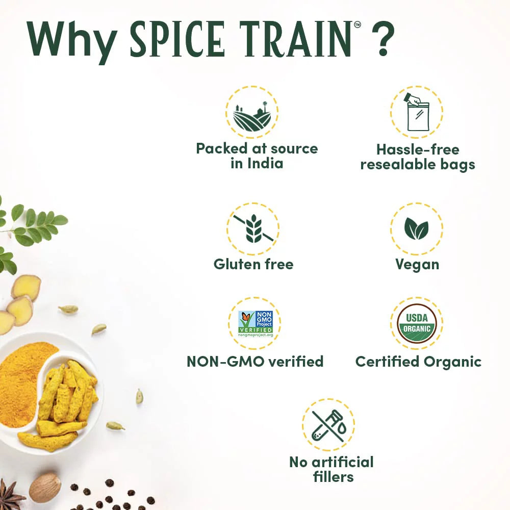 SPICE TRAIN, Organic Ginger Powder (454g/16oz) 100% Raw Ground Ginger Root Powder from India in Resealable Zip Lock Pouch | Active Gingerol, Perfect for Cooking, Baking Gingerbread, Smoothies & Tea