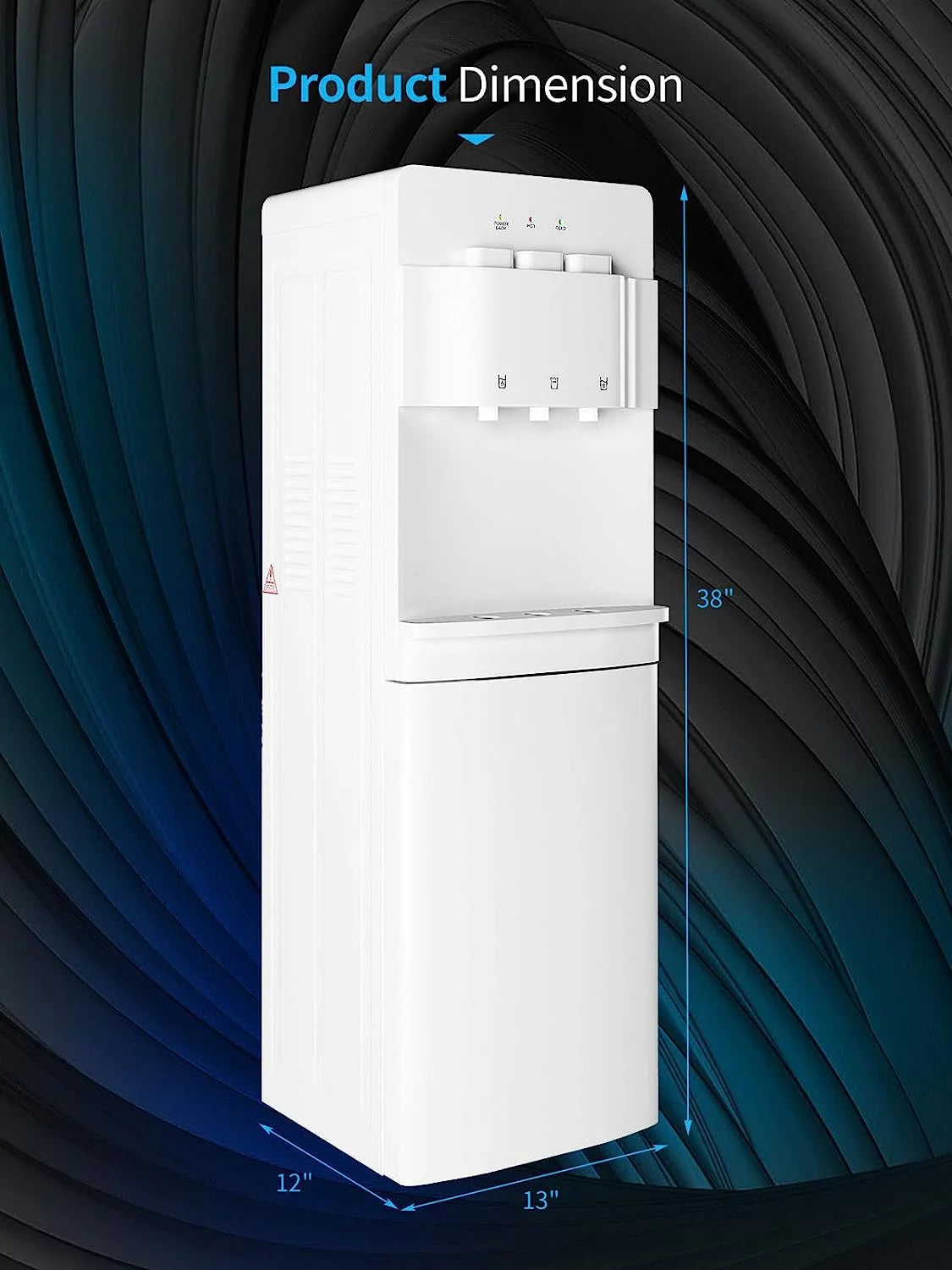 Muhub Cold & Hot Water Cooler Dispenser, White Bottom Loading Water Cooler Dispenser, Holds 3 or 5 Gallon Bottle, Anti-Scalding Design and Storage Cabinet, Child Safety Lock for Home, Office Use