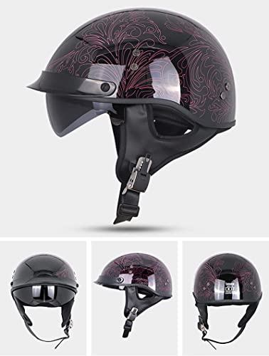 Motorcycle Half Helmet Vintage Scooter Helmet Women's Men's Retro Motorcycle Helmet DOT Certified Lightweight Breathable Street Sun Protection Moped Helmet with Sun Protection Goggles