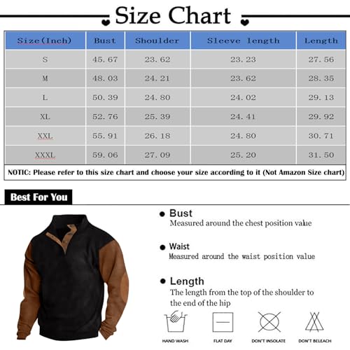 Men's Outdoor Casual Stand Collar Sweatshirt Button Up Casual Loose Single Breasted Sweaters with Elbow Patches