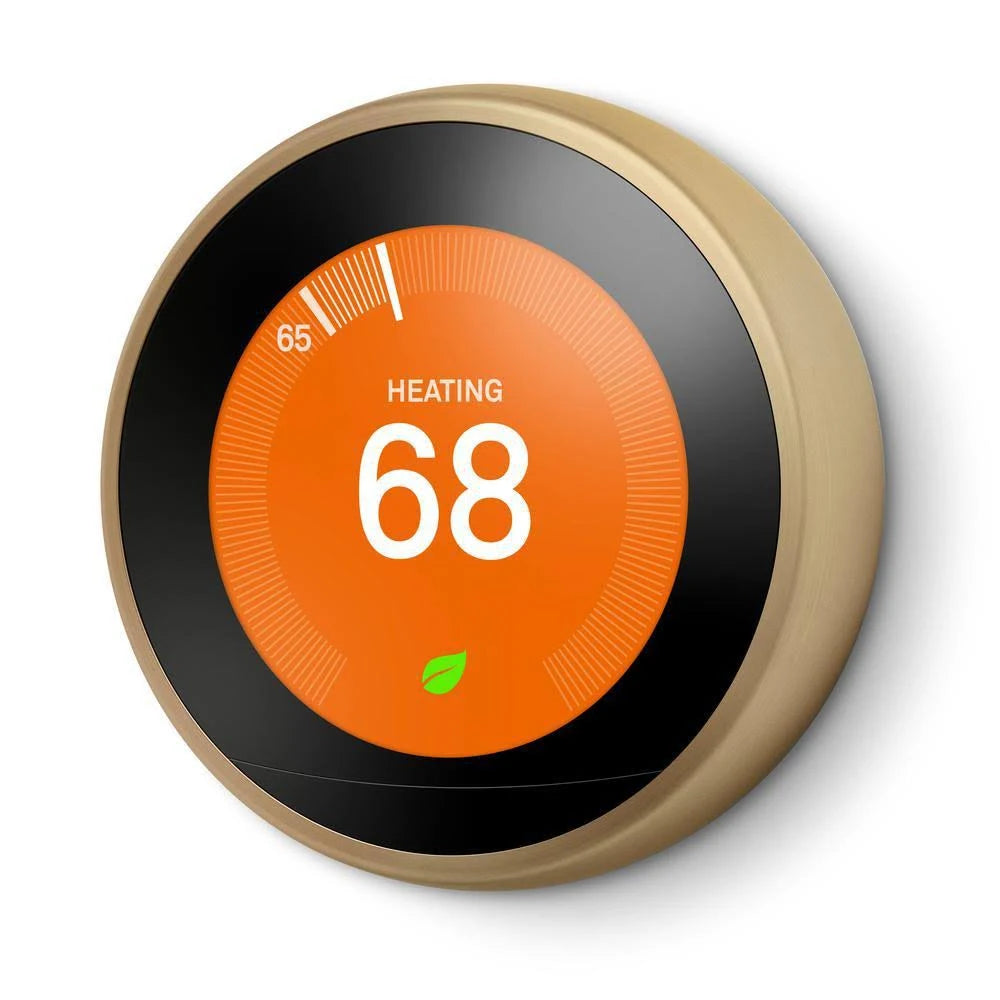 Google Nest Learning Thermostat 3rd Gen in Brass and Nest Temperature Sensor, Gold