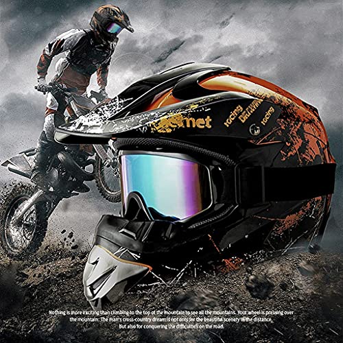Four Wheeler Off-Road Motorcycle Bluetooth Helmet, Downhill Dirt Bike Full Face Helmet Set with Built-in Speaker, DOT Certified Youth & Kids Racing Kart Skateboard ATV Motocross Helmet