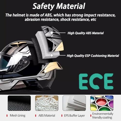 Motorcycle Helmet with Bluetooth, Full Face Helmet, ECE Certified Robust Quiet Motorbike Helmet Chin and Head Ventilation Clear Visor Moped Helmet for Men Women Helmet Motorcycle