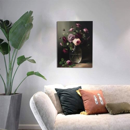 WEASYYDS Watercolor Gothic Rose Flower Canvas Wall Art Rustic Plant Floral Prints Decorative Aesthetic Poster Picture Decor Vintage Painting Art for Home Room Livingroom Bedroom Unframed