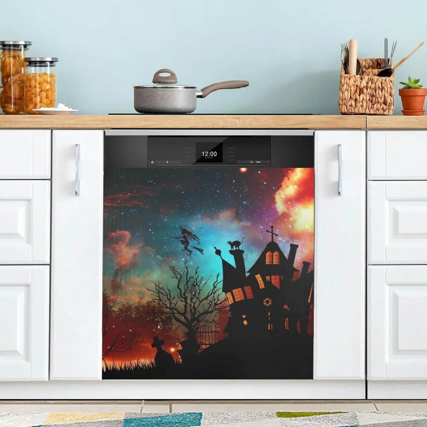 Coolnut Halloween Witch Castle Dishwasher Magnet Cover,Reusable Fridge Panel Decal with Magnetic Stickers for Kitchen Appliance Home Decor, 23"x 26"