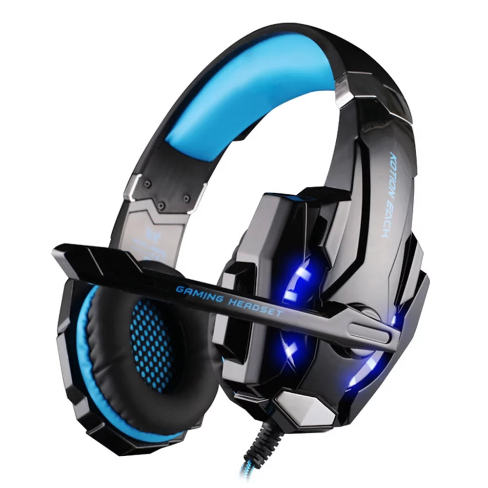 Kotion EACH G9000 3.5mm Gaming Headphone Over Ear Game Headset Noise Cancellation Earphone with Mic LED Light Control for Laptop Tablet Mobile Phones Desktop PC