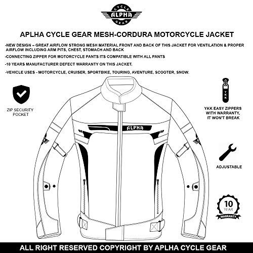ALPHA CYCLE GEAR BREATHABLE BIKERS RIDING PROTECTION MOTORCYCLE JACKET MESH CE ARMORED (RED SPARROW, X-LARGE)