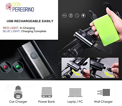 Rechargeable Bike Light Set Powerful Front and Back Lights, Bicycle Accessories for Night Riding, Aluminum Alloy Headlights