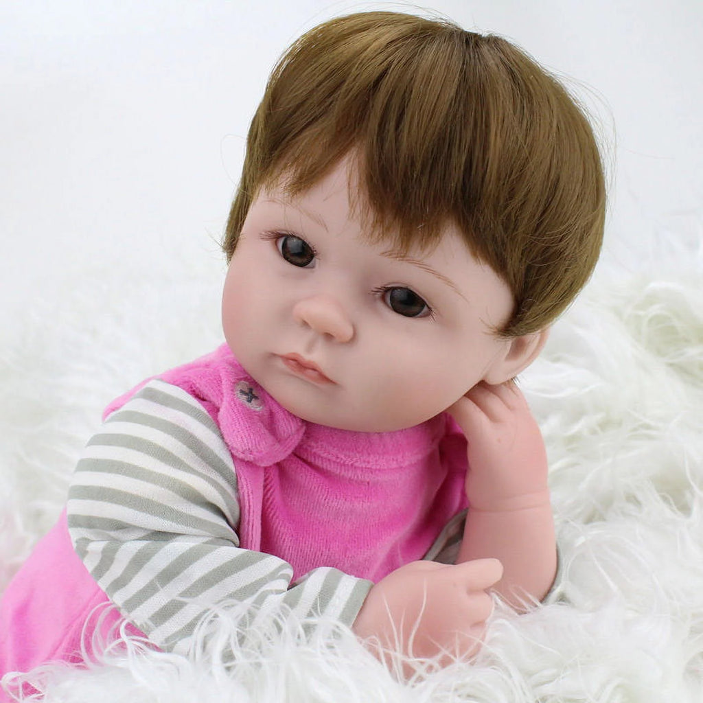 Deago 18"inch Handmade Reborn Newborn Baby Doll Realistic Silicone Vinyl Alive Baby Doll Girl with Hair Lovely Lifelike Baby