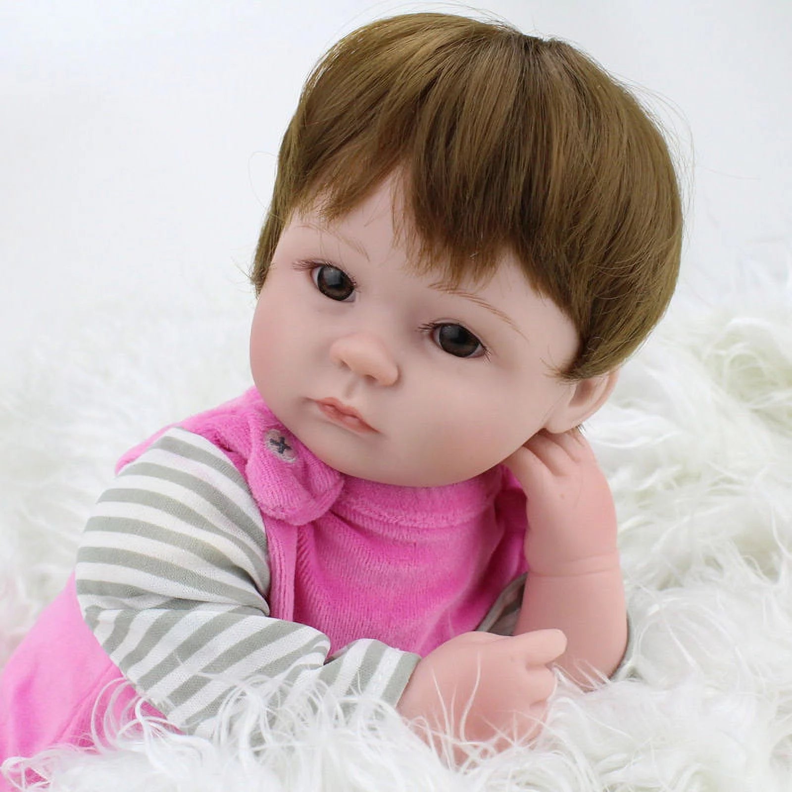 Deago 18"inch Handmade Reborn Newborn Baby Doll Realistic Silicone Vinyl Alive Baby Doll Girl with Hair Lovely Lifelike Baby