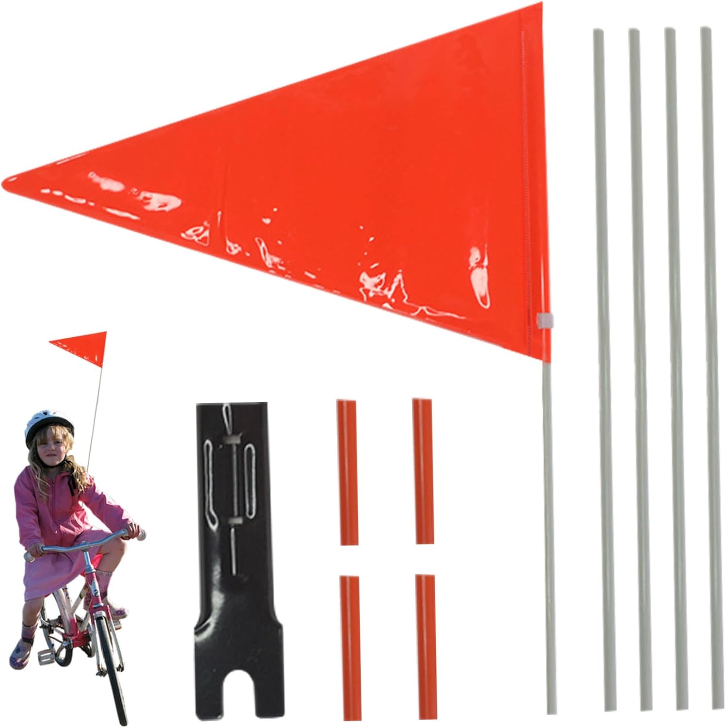Bike Flags with Pole, Reflective Bike Safety Flag, Adjustable Height Bicycle Flag, High Visibility Go Kart Flags with Mounting Bracket Bike Flag